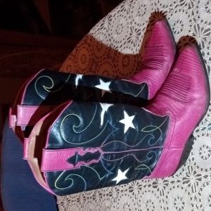 Longhorn Leather Cowboy Boots Pink Black White sz 7 by Nine West Western Wear